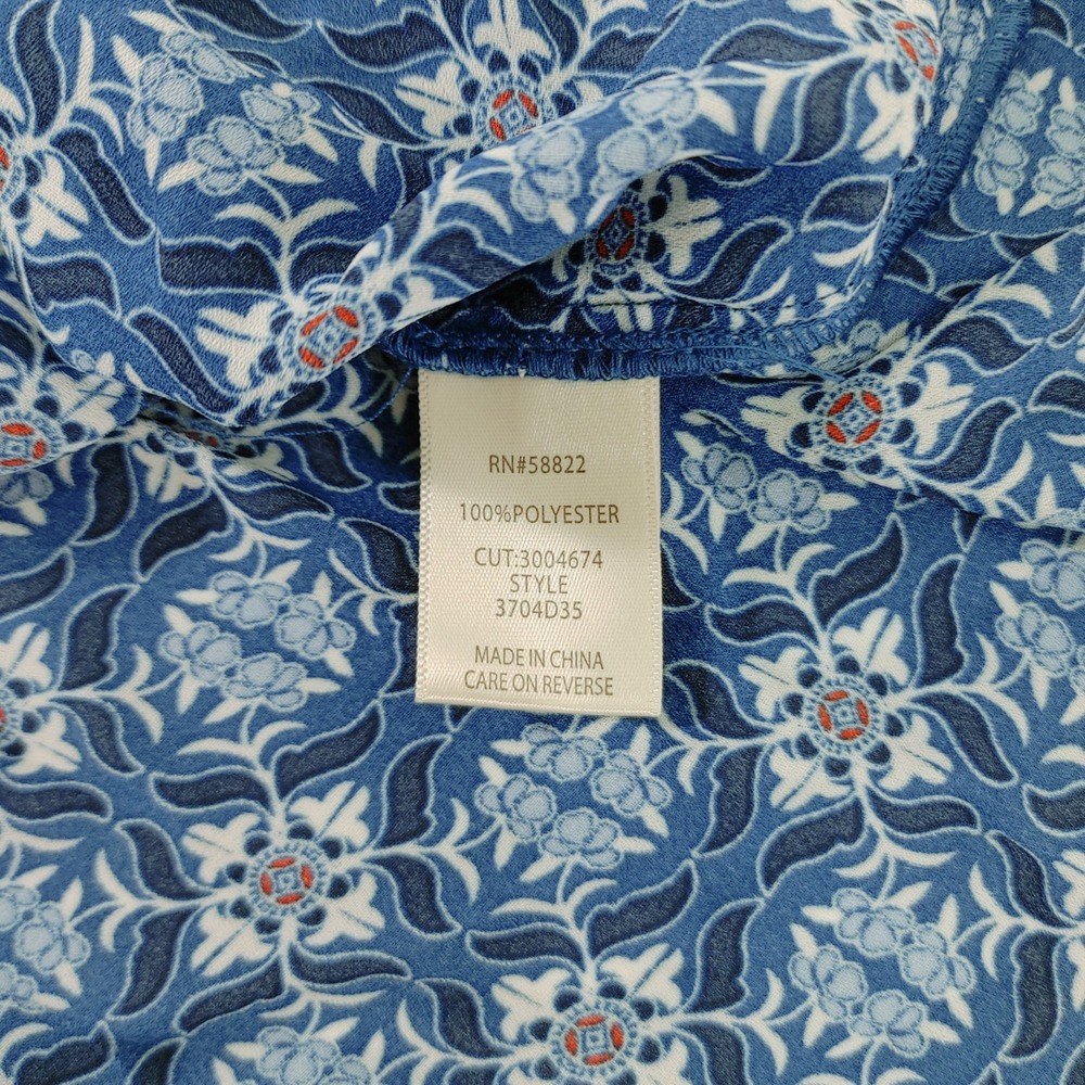 Max Studio Blouse Tie Front Blue‎ Patterned Ruffle Sleeve Size M Pull Over - Picture 4 of 9